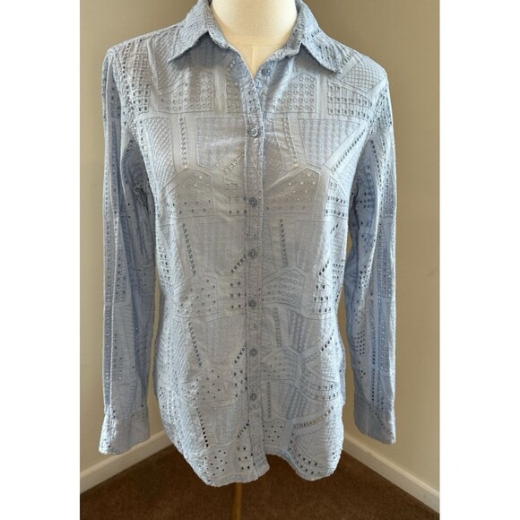 Lauren Ralph Lauren Women's Eyelet Cotton Shirt  Medium, Indigo Sail - Picture 1 of 11